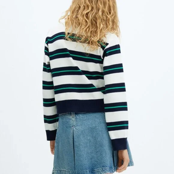 NWT MANGO - Striped polo-neck sweater - Picture 4 of 6